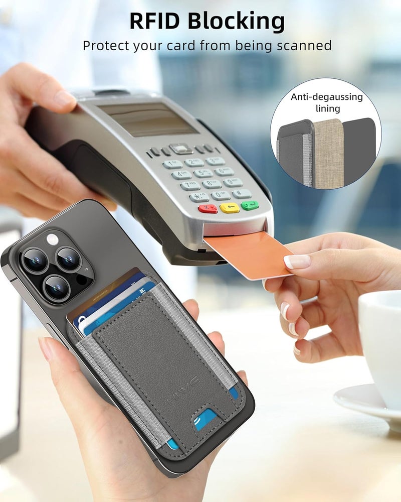 HiWe for MagSafe Wallet, Strongest Magnetic Wallet for iPhone 17/16/15/14/13/12 Series, 7 Cards Holder, Leather Minimalist Slim RFID, 1 Slot, Grey - Image 3